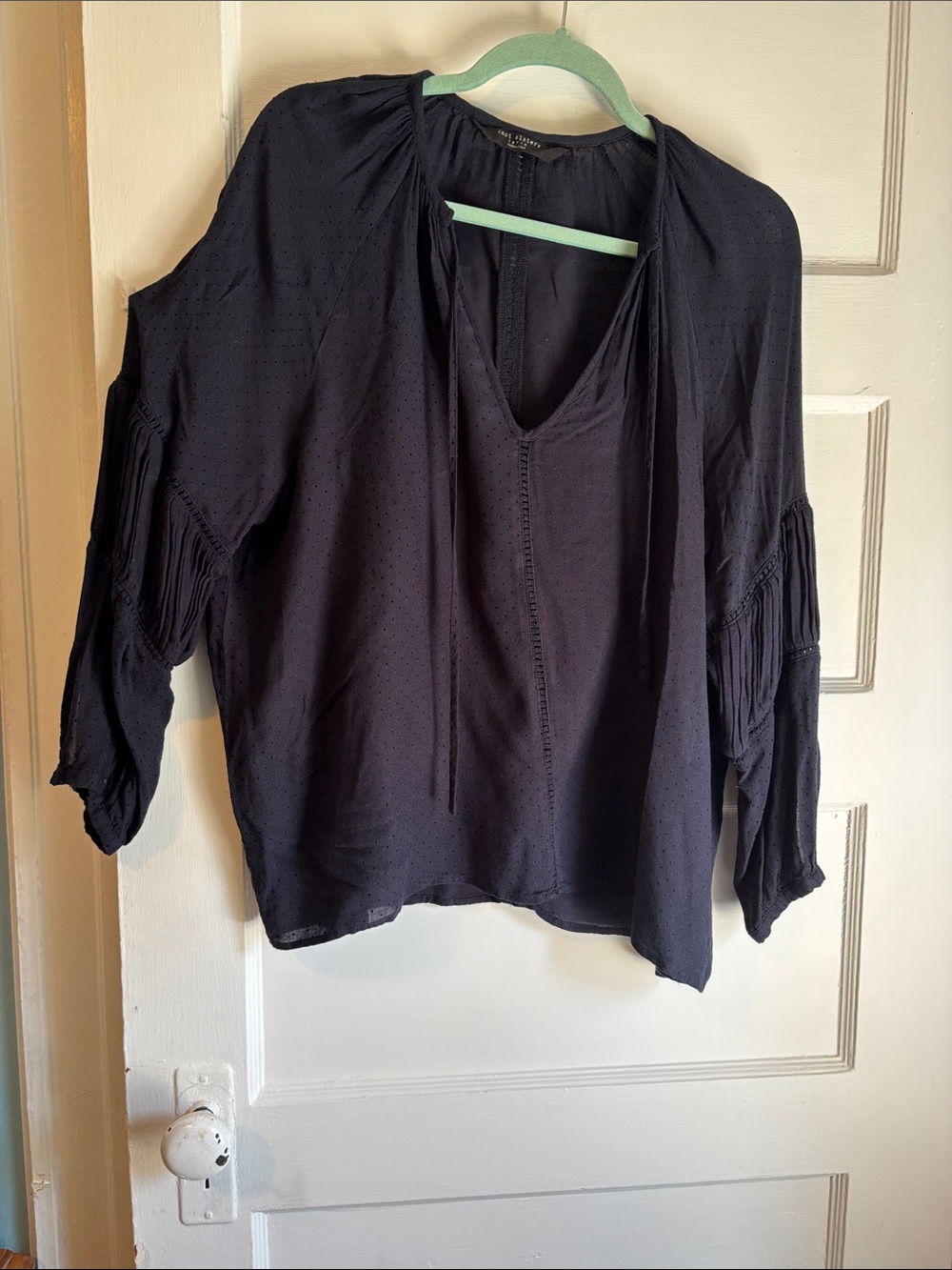 Women’s Navy Boho Tie-Neck Blouse
